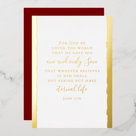 John 3:16 Personalized Elegant Christmas Gold 箔シーズンカード (正面/裏面)