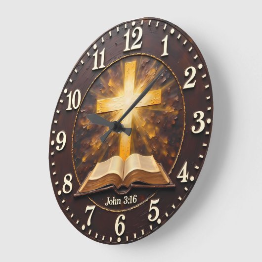 John 3:16 Radiant Scripture ラージ壁時計 (傾斜)