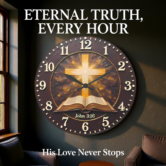 John 3:16 Radiant Scripture ラージ壁時計