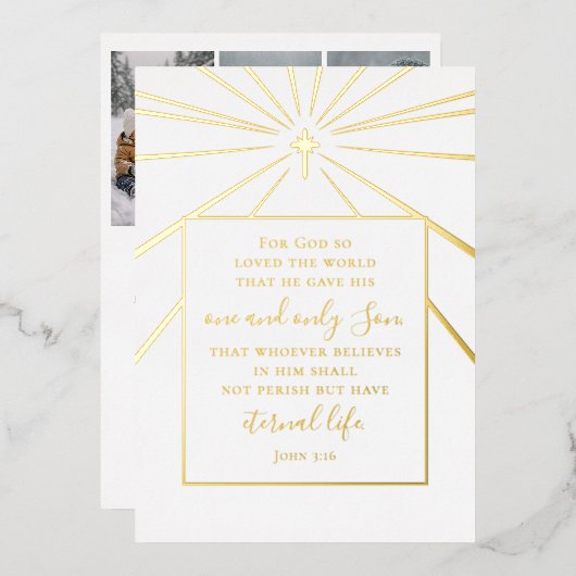 John 3:16 Scripture Christmas Photo Gold   箔シーズンカード (正面/裏面)