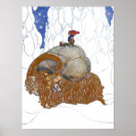 John Bauer The Christmas Goat ポスター<br><div class="desc">Vintage Children's fairytale illustrator from Sweden,  John Bauer (1882-1918),  painted this scene of a young boy on top of a Swedish Christmas Goat in the winter snow. Scandinavian gifts for your home decor.</div>