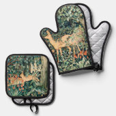 John Dearle "Greenery" Deer & Rabbit Pattern 鍋つかみ&鍋敷きセット (正面/裏面)