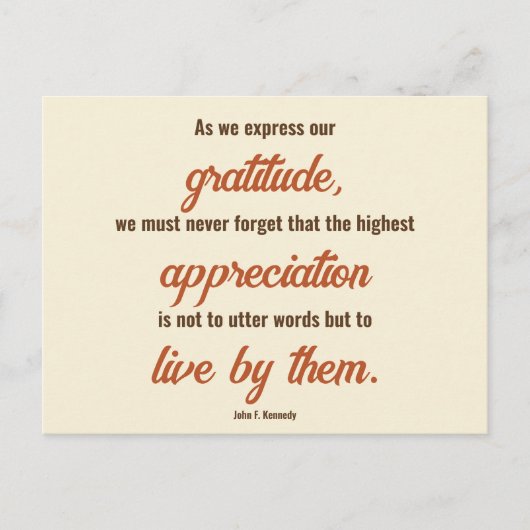 John F. Kennedyによる感謝祭引用文(両面) ポストカード (正面)