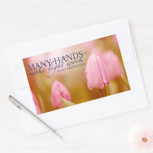 John Heywood感動的引用文「チームワーク」 長方形シール (封筒)