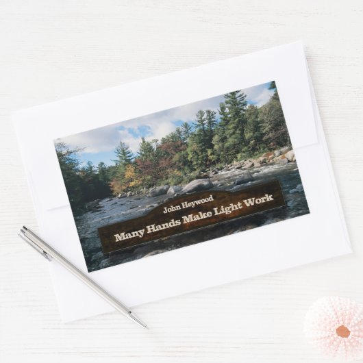 John Heywood感動的引用文「チームワーク」 長方形シール (封筒)