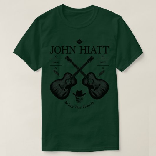 John Hiattアコースティックギターヴィンテージロゴ Tシャツ (デザイン正面)
