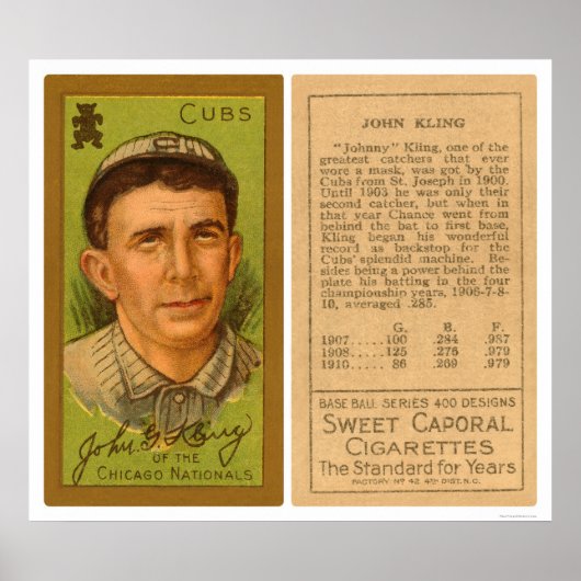 John Kling Cubs Baseball 1911 ポスター (正面)