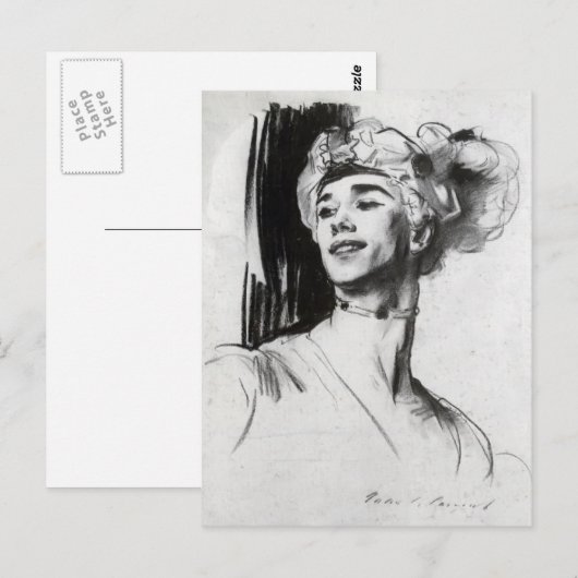 John Sargent: Vaslav Nijinsky in Le Pavillon ポストカード (正面/裏面)