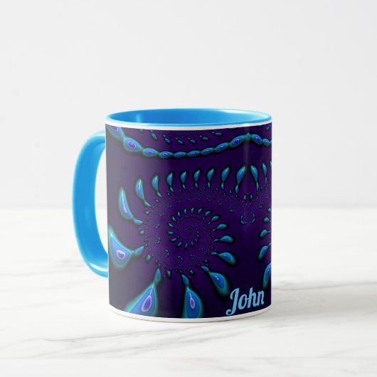 JOHN to GLOSSY 3D Zany Blue Fractal to Mug マグカップ (正面左)