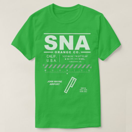 John Wayne Orange County AirportカリフォルニアSNA Tシャツ (デザイン正面)