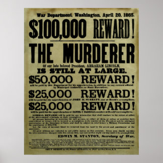 John Wilkes Booth Wanted Poster ポスター