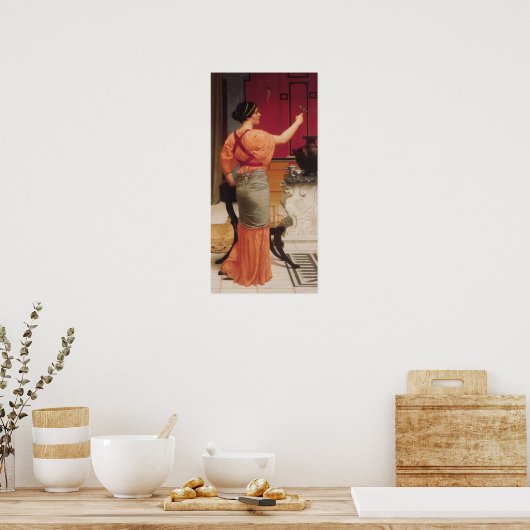 John William Godward - Lesbia with her Sparrow ポスター (キッチン)