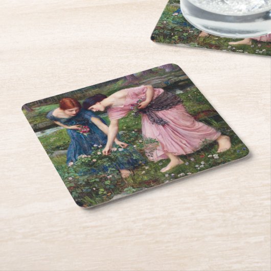 John William Waterhouse、レディースピッキングバラ スクエアペーパーコースター (アングル)