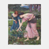 John William Waterhouse、レディースピッキングバラ フリースブランケット (正面)