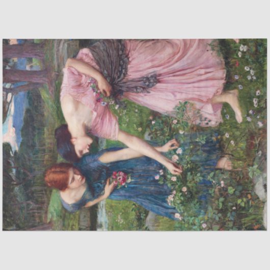 John William Waterhouse、レディースピッキングバラ 薄葉紙 (正面)