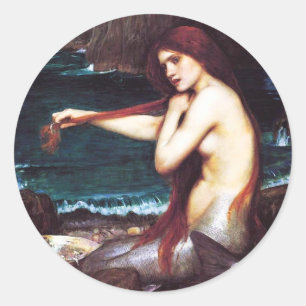 John William Waterhouse Mermaidステッカー ラウンドシール
