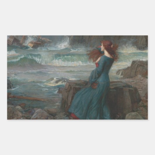 John William Waterhouse - Miranda - The Tempest 長方形シール (正面)