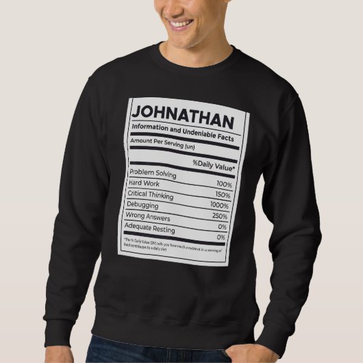 Johnathan Nutrition Information Problem Solving Ha スウェットシャツ (正面)