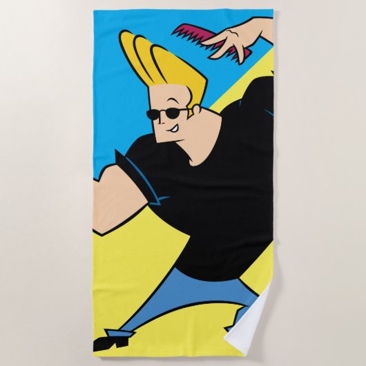 Johnny Bravo Combing Hair ビーチタオル (正面)