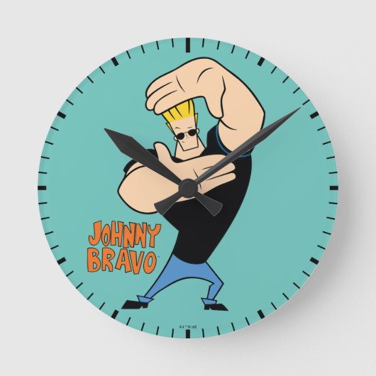 Johnny Bravo Picture Frame Pose ラウンド壁時計 (正面)