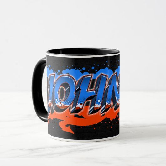 Johnny Vorname Name Graffiti blue orange Tasse マグカップ (正面左)