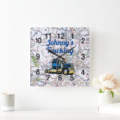 Johnny's Trucking Road Map Square Wall Clock スクエア壁時計 (ホーム)