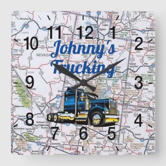 Johnny's Trucking Road Map Square Wall Clock スクエア壁時計 (正面)
