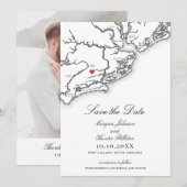 Johns Island SC Map Elegant Black White Wedding セーブザデート (正面/裏面)