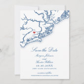 Johns Island SC Map Elegant Navy Blue Wedding セーブザデート (正面)