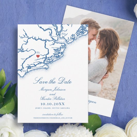 Johns Island SC Map Elegant Navy Blue Wedding セーブザデート