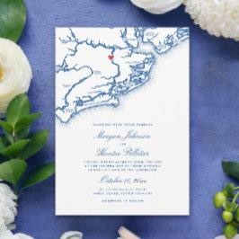 Johns Island SC Map Elegant Navy Blue Wedding 招待状