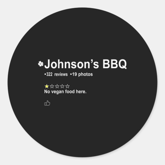 Johnson's Bbq NoビーガンフードはこちらOne Star In Back ラウンドシール (正面)