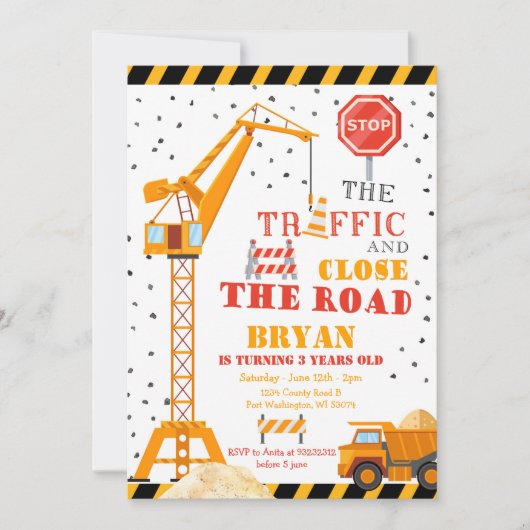 Join the Crew Boy Construction Birthday Invitation 招待状 (正面)