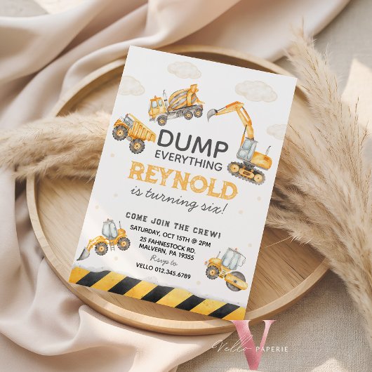 Join the Crew Dump Trucks Construction Birthday 招待状