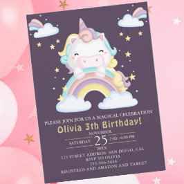 Join the magical celebration, Cute Unicorn Girl 招待状