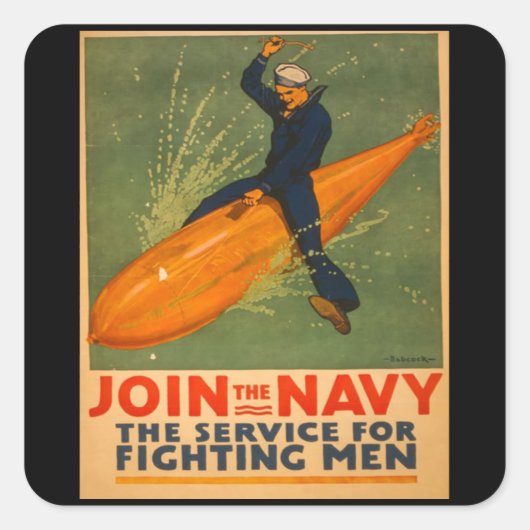 Join the navy vintage poster スクエアシール (正面)