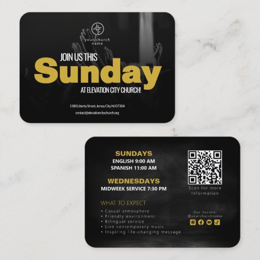 Join Us Church Invitation Calling Card Template コーリングカード (正面/裏面)