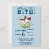 Join Us For a Bite Funny Shark Boys Birthday Party 招待状 (正面)