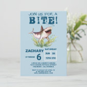 Join Us For a Bite Funny Shark Boys Birthday Party 招待状 (スタンド正面)