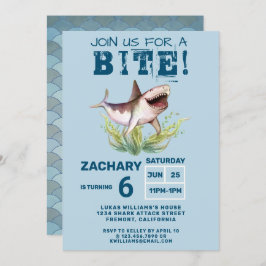Join Us For a Bite Funny Shark Boys Birthday Party 招待状