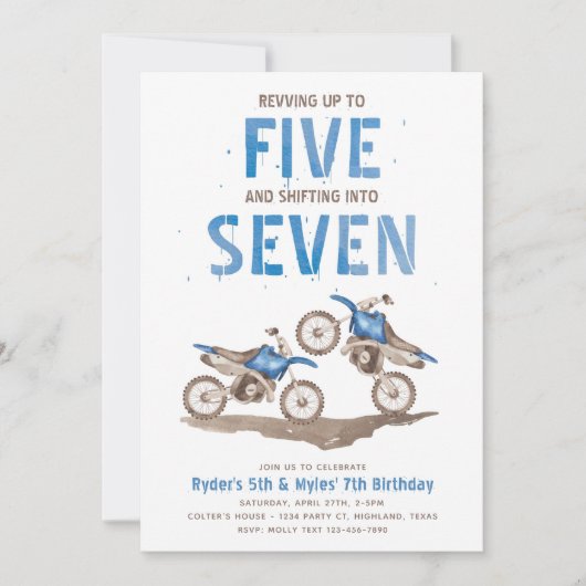 Joint 5th & 7th Dirt Bike Birthday Invitation 招待状 (正面)