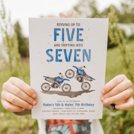 Joint 5th & 7th Dirt Bike Birthday Invitation 招待状
