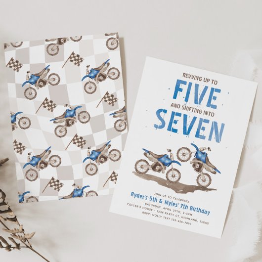 Joint 5th & 7th Dirt Bike Birthday Invitation 招待状