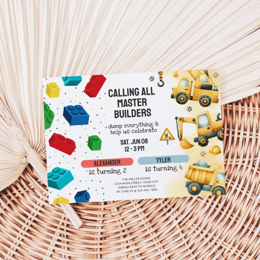 Joint Construction & Building Blocks Birthday 招待状