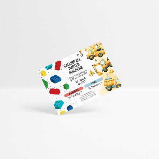 Joint Construction & Building Blocks Birthday 招待状