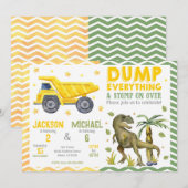 Joint Dinosaur and Construction Siblings Birthday 招待状 (正面/裏面)