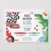 Joint Dinosaur & Race Cars Sibling Birthday 招待状 (正面)