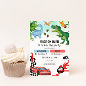 Joint Dinosaur & Race Cars Sibling Birthday 招待状