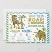 Joint Dinosaurs Siblings Birthday Invitation 招待状 (正面)