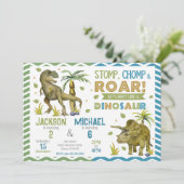 Joint Dinosaurs Siblings Birthday Invitation 招待状 (スタンド正面)